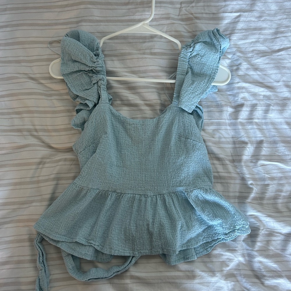 peplum light blue top